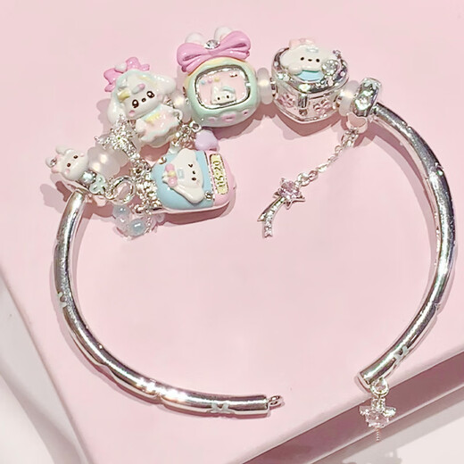 Libiao marshmellow jewelry store beads enamel silver-plated bracelet bracelet stacked girls bead jewelry romantic flip small mobile phone (individual beads are not included