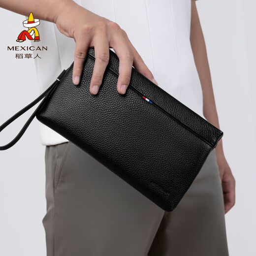 Scarecrow Men's Handbag Long Genuine Leather Business Clutch First-Layer Cowhide Wallet Practical Father's Day Gift for Dad Black Business Main Style