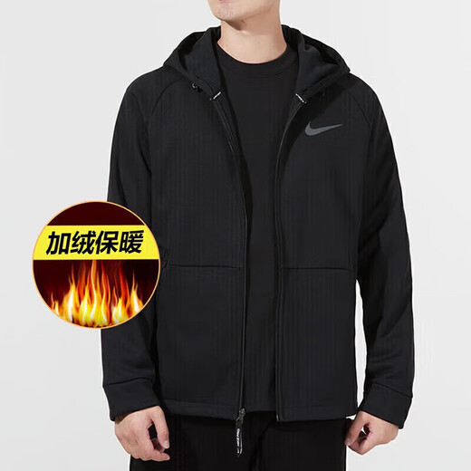 耐克（NIKE）官方舰店外套男装女装 新款情侣跑步运动服连帽针织加绒保暖夹克 010-黑色-加绒-现货速发 M (170/88A)