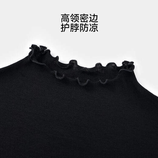 YEEHOO girls' bottoming shirt, children's long-sleeved top, medium and large children's clothing, wool blended warm turtleneck spring clothing, black 130