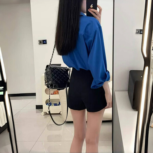 Jingdomeng 2025 Spring and Autumn New Klein Blue Long-Sleeved Shirt Jacket Women's French Style Loose Casual and Versatile Top Dark Blue M (100-115Jin Jin is equal to 0.5kg)