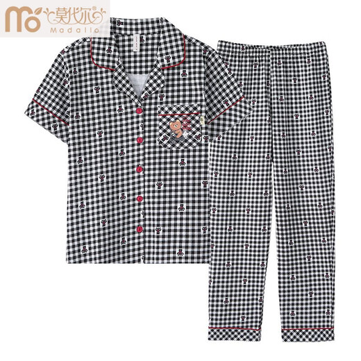
Modal summer pure cotton pajamas for women short-sleeved trousers thin 2025 new plaid cotton summer mother home clothes A9923 M Suggestion-80-95Jin[Jin equals 0.5 kg]