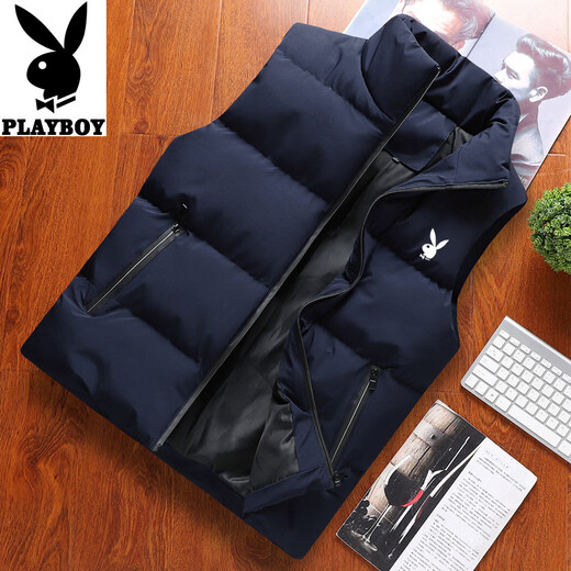 Playboy (PLAYBOY) Men's Vest Winter Vest Sleeveless Jacket Waistcoat Warm Stand Collar Trendy Autumn and Winter Jacket Business Casual Youth M55 Black 2025 New 5XL