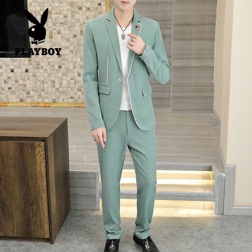 Playboy (PLAYBOY) Korean style casual suit men's spring and autumn slim business formal wear groom handsome British small suit handsome black (three-piece suit - top + pants + T-shirt) M 80-105Jin Jin is equal to about 0.5 kg