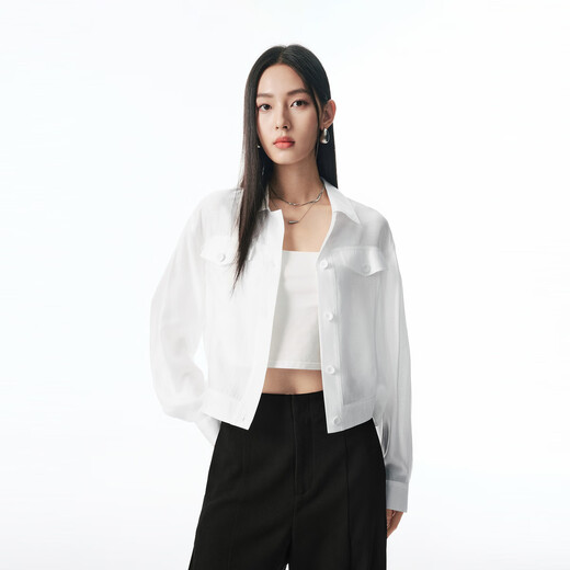 Peacebird Clear Acetate Blended Shirt Jacke Damen 2025 Neue kurze Jacke Temperament Mode Jacke Damen* Weiß S 155