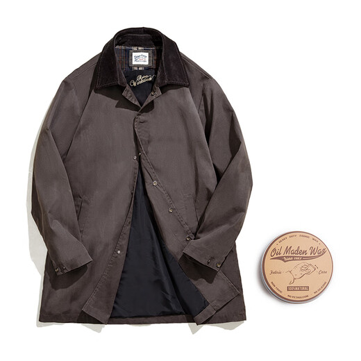Madden Workwear Retro British Oil Wax Windbreaker Men's Autumn Mid-Length Corduroy Contrast Color Coat Loose Cape Jacket Oil Wax Windbreaker + Beeswax Combination L