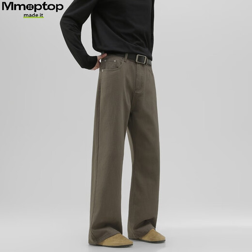 MMOPTOP trendy versatile vibe pure cotton jeans autumn and winter men's floor-length wide-leg trousers MNZK20 khaki XL