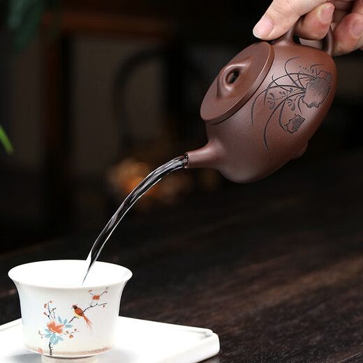 Zanghu Tianxia Yixing purple sand pot purely hand-engraved teapot stone ladle pot household kung fu teapot tea set orchid stone ladle pot orchid stone ladle (single pot) 210ml