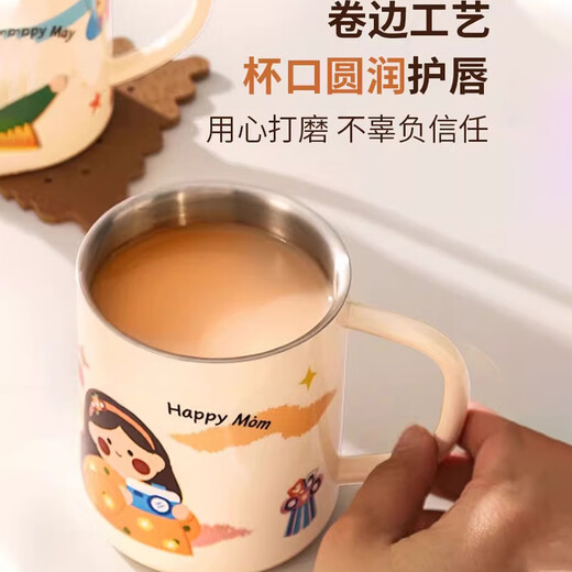 Baichang 316 stainless steel children's water cup home baby kindergarten drinking cup with lid double-layer anti-scald mug 316L double-layer water cup 7cm (with lid) younger brother