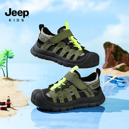 Jeep children's sandals summer new model for large children Jeep children's shoes non-slip boys and girls outdoor non-slip breathable beach shoes military green 28 shoes inner length about 18.3cm