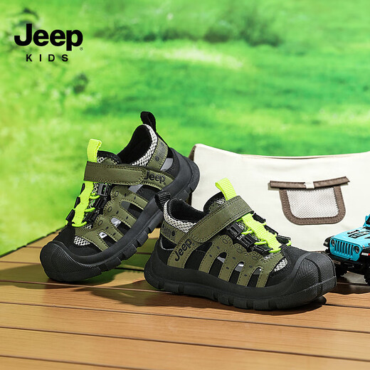 Jeep children's sandals summer new model for large children Jeep children's shoes non-slip boys and girls outdoor non-slip breathable beach shoes military green 28 shoes inner length about 18.3cm