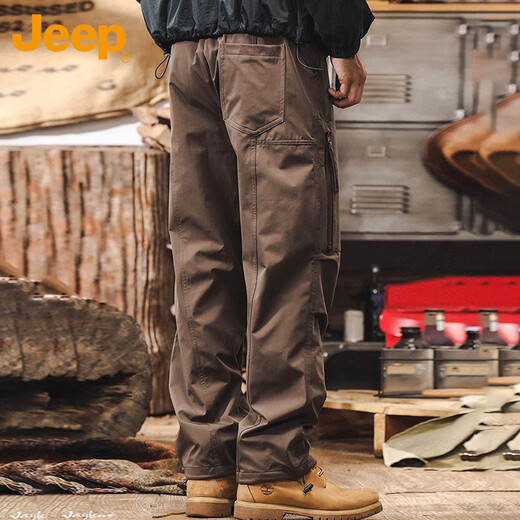 Jeep (JEEP) overalls men's autumn and winter men's straight trousers trendy casual loose pants men's coffee XL