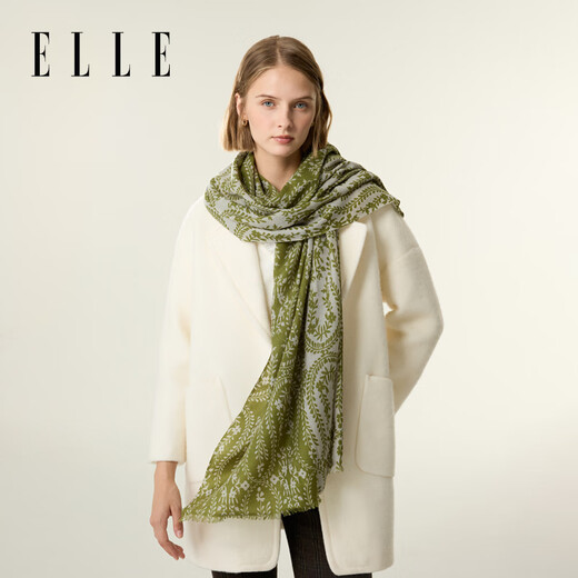 ELLE【礼盒装】100%纯羊毛女士丝巾围巾披肩印花送妈妈礼物送女友四季