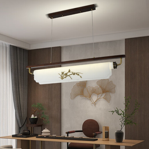 雷士2025最新款新款新中式茶艺灯中国风茶室书房餐厅艺术胡桃木亚克力 迎客松-3523-1m款三色变光