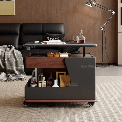 Fasati government subsidized living room side table movable sofa side table Italian minimalist side cabinet trolley coffee table storage rack BJ3023 black + walnut color. Movable trolley side table