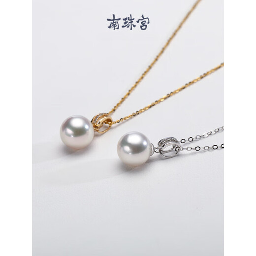 Chinese Valentine's Day gift for girlfriend Jiangui 18K gold diamond seawater pearl pendant single necklace Hepu pearl white round 18K yellow