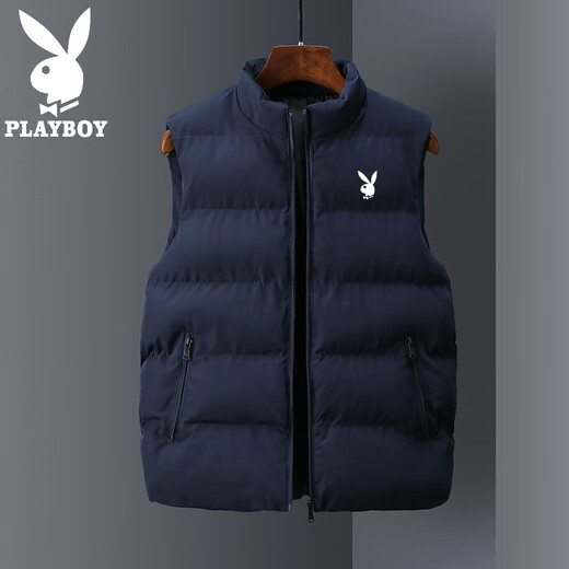 Playboy (PLAYBOY) Men's Vest Winter Vest Sleeveless Jacket Waistcoat Warm Stand Collar Trendy Autumn and Winter Jacket Business Casual Youth M55 Black 2025 New 5XL