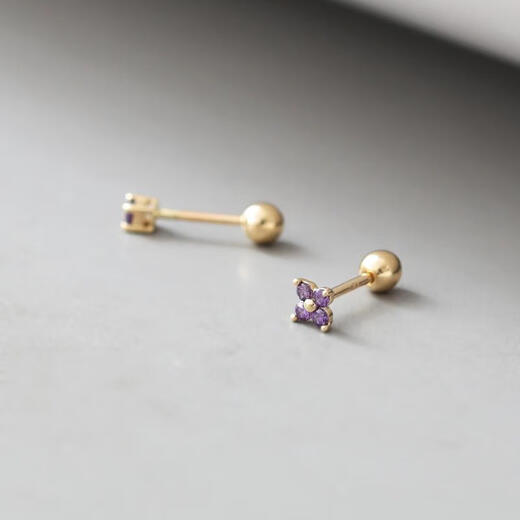 K gold earrings, screws, ear plugs, natural tanzanite earrings, amethyst crystal gemstones, 18K gold, amethyst (4M round) earrings