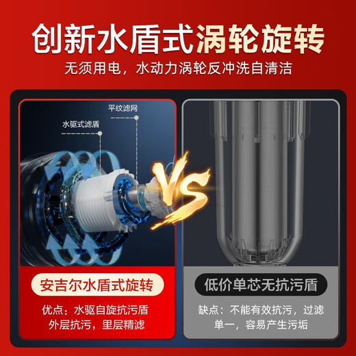 安吉尔净水器前置过滤器家用反冲洗全铜自来水全屋大流量中央过滤 前置过滤器 3524+热熔接头4个