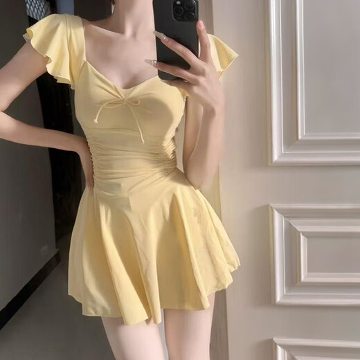 Modal cream yellow dopamine swimsuit women's summer one-piece skirt style 25 new girls cute belly-covering slimming conservative swimsuit