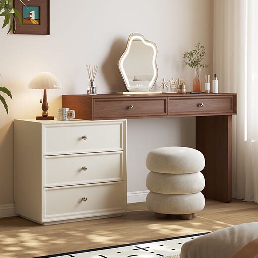 Mugongjiang Shuying solid wood dressing table bedroom simple 2025 new modern storage cabinet bedside retractable dressing table dressing table + six drawer cabinet + acrylic stool + cloud mirror