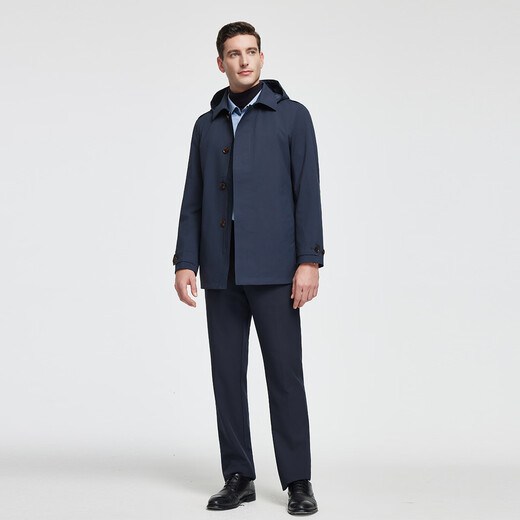 Rozio store same style, anti-wrinkle and easy to care for, autumn 25 LOZIO men's business casual detachable hood short windbreaker, royal blue M (48)