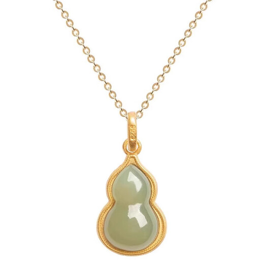 Fat Donglai's same style Hetian jade pendant, outlet discount, 18k color XL171 green gourd necklace