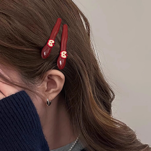 Ze Yuhan Korean cute little apple bangs hair clip bangs hair clip ancora red high-value side duckbill clip wine red small apple bangs clip random 2 pieces