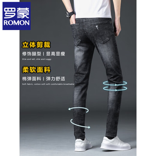 Jeans Romon Risped Men's Summer Fin Style 2025 Nueva tendencia casual elástica Slim Feet pantalones largos 6636 gris 30