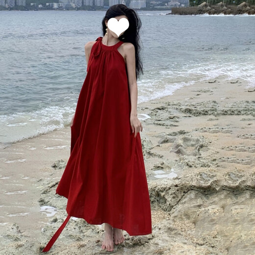 Fujian Burgund Hossportkleid für Frauen 2025 Sommer-Mai-Tag-Reise-Dopaminkleid am Strand und Insel Französisch Burgundy Kleid M [Vorschläge 90-105]