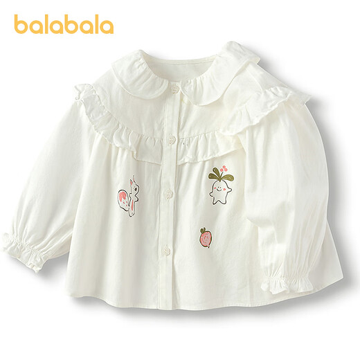 Balabala children's clothing baby long-sleeved shirt pure cotton printed top girls autumn clothing 2025 new sweet fashion off-white 10302 80