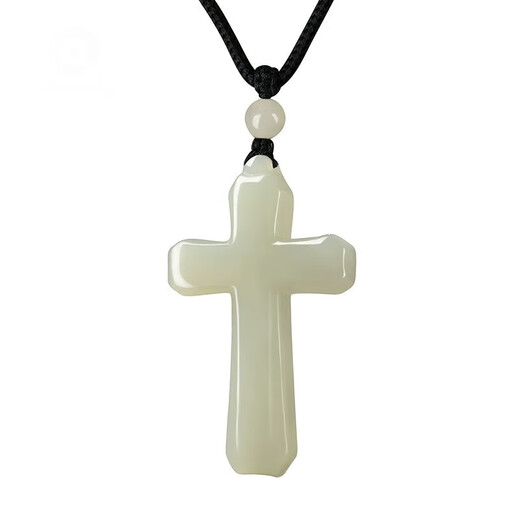 Jingjian Hotan jade cross pendant for men and women, safe jade pendant, jade pendant, white jade pendant necklace with certificate, cross pendant (black rope) 58*40*8MM