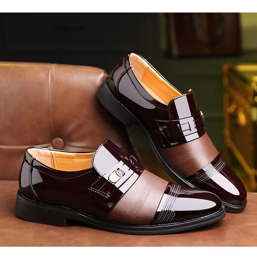 Hot Air Mic (Refengmai) Herren Lederschuhe Flachgeschäft formeller Anzug Fuß-Schlupf-Glanz-Arbeit Herrenanzug lässig große Schuhe Flat Heel 9905 Glanz schwarz 44