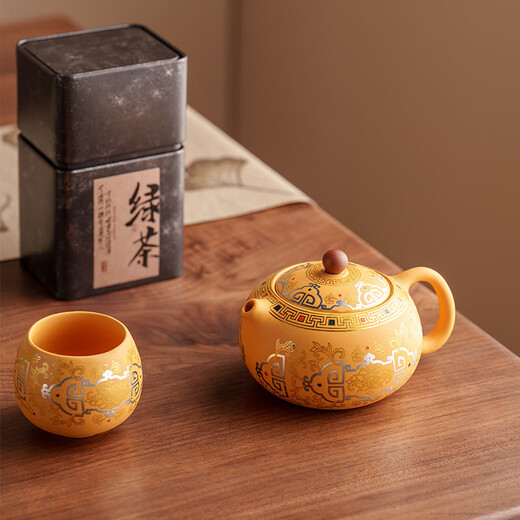 Painted silver gold Duan Mu purple sand tea set high-end Kung Fu Xi Shi teapot tea cup as a souvenir for customers and elders Duan Ni - Koi Xi Shi teapot 2 cups + tassel gift box