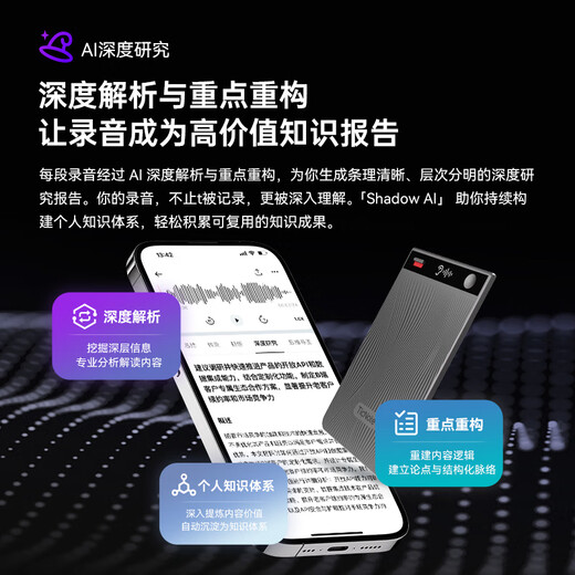 Mobvoi TicNote AI Recorder Joy Edition Classic Gray Recording to Text Recording Card Intelligent Noise Reduction Portable Professional Recording Equipment Recorder Minutes Summary