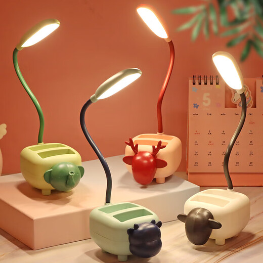 USB plug-in table lamp LED cartoon desktop ornament children's gift night light cute little desk lamp kindergarten gift cute pet lamb + pen holder function + plug-in style random color