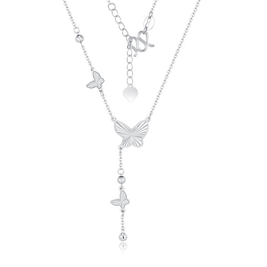 BOC Yijin PT950 laser butterfly tassel platinum necklace for women, platinum pendant jewelry, birthday and Valentine's Day gift for girlfriend, laser butterfly tassel chain set, gold weight is about 5.8g