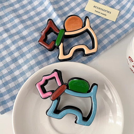 Liu Yifei's same dopamine cartoon puppy clip for women's back hair hair clip cute color matching shark clip 1532B milk coffee puppy-large size