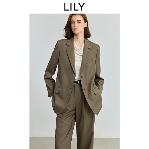 LILY2025 new autumn women's clothing contains sheep wool worsted retro old money style casual commuter blazer suit 706 camel M
