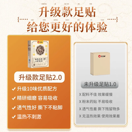 Renhe Yuanqi Poria Bazhen Foot Patch Foot Care Moxibustion Mugwort Mugwort Foot Sleeping Acupoint Patch Warming Foot Warming Patch Huge Cost-effective Stocking Pack 30 Patch*5 Box