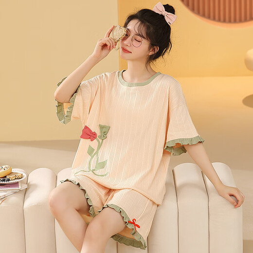 Purcotton Baumwoll-Ära 2025 Sommer dünner koreanischer Stil süßes großes Kurzarm-Zwei-Teil-Set kann außerhalb des Sommers Frühling 2025 Beige GXT6636 Bildfarbe M (vorgeschlagen 75-95jin [Jin gleich 0,5 kg]))