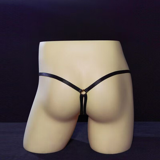 One pants sexy sexy underwear perverted men's hoop suspenders sexy underwear hollow free T-string sexy underwear black (KK) one size