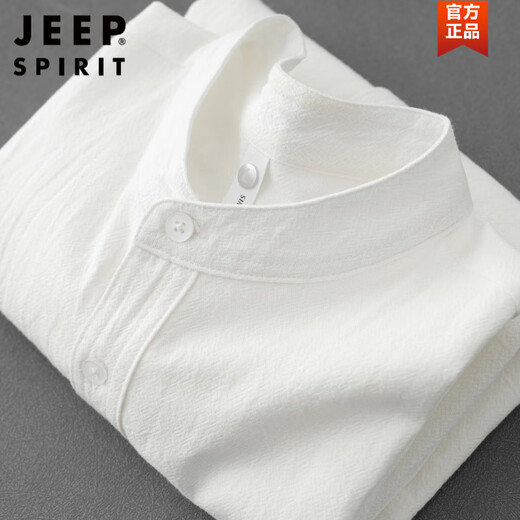 JEEP SPIRIT men's stand collar white short-sleeved shirt men's Japanese pure cotton round neck three-quarter sleeve t-shirt Henry collar textured shirt C1020-white-three-quarter sleeve L Recommended 90-110Jin Jin equals 0.5 kg