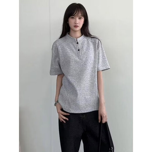 7 excellent products short-sleeved polo shirt for men summer new Henry collar American right shoulder t-shirt couple half-sleeved top men YZXS-T06 black 3XL