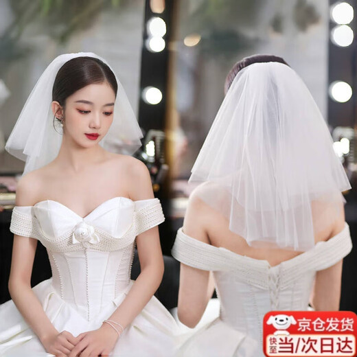 Lanshu (LANSHU) veil, certificate, proposal, bridal tiara, photo, confession, registration, fluffy gauze decoration, white veil, children's veil, double layer plain gauze, hairpin style