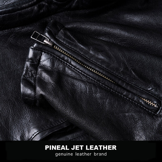 PJL男士复古黑暗风格潮装水洗植鞣帽子款皮夹克皮衣外套斜拉帽 黑色 M (130斤以下)