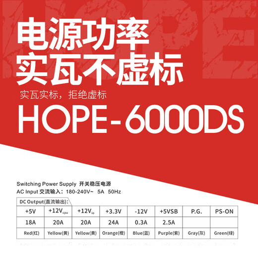 500-W-Computer-Netzteil HOPE-6000DS mit Great-Wall-Bewertung (doppelter 8-Pin/75 cm langes Kabel/temperaturgesteuerter Lüfter/breiter/unabhängiger Schalter)