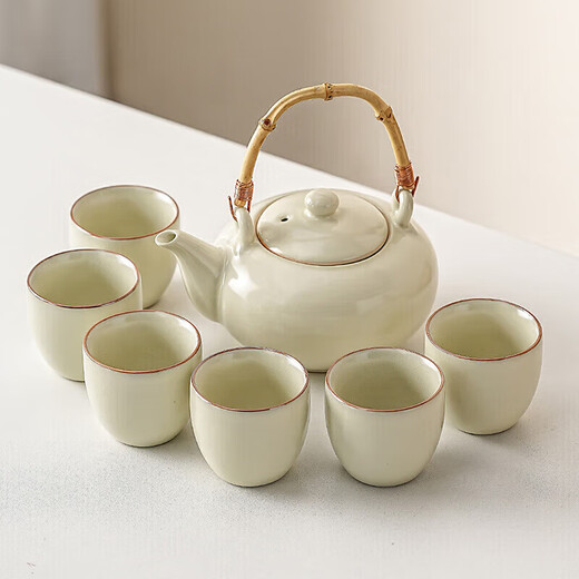 Xiangye large-capacity Huangru kiln lifting beam tea set set household dormitory teapot teacup simple teapot drinking tea set