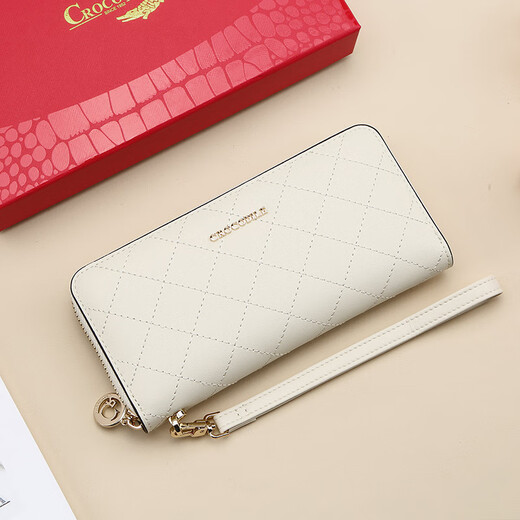 Crocodile shirt leather hand bag long rhombus wallet women's ticket holder coin purse gift box 2215 rice white