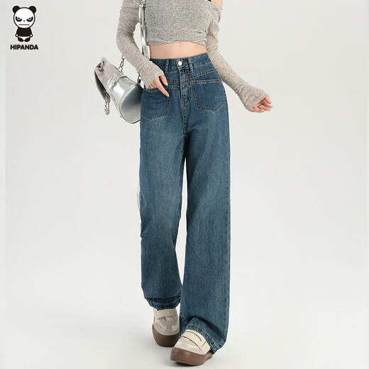 Jeans de hipanda para mujeres en verano Piso de adelgazamiento retro retro Retlamen informal Pantalones de caña ancha alta para mujeres en Retro Blue XS